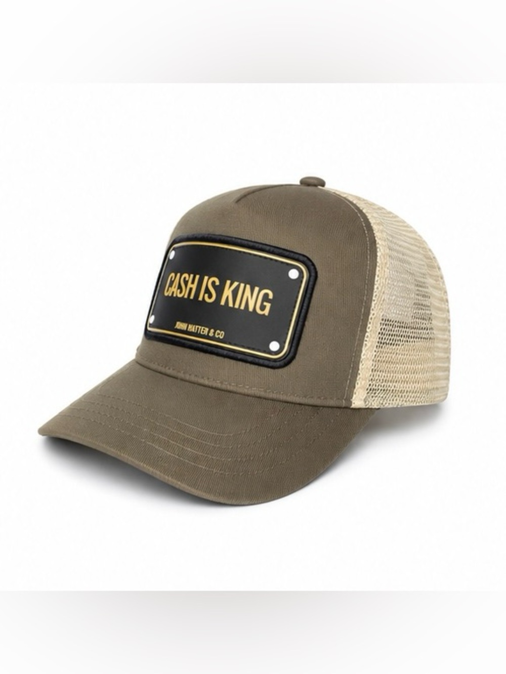 Cash Is King Olive Trucker Cap with Cream Mesh